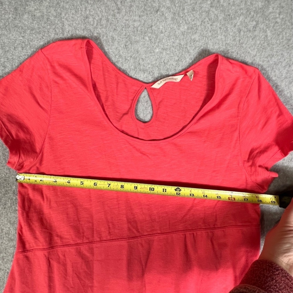 Soft Surroundings M Coral Pink Cotton Slub Knit Dress Keyhole Summer Vacaton Mid - Picture 4 of 9